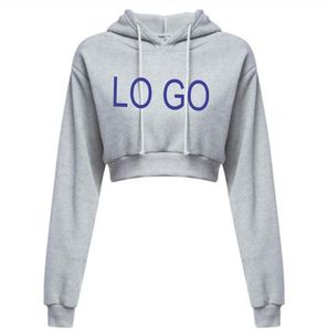 Women's Custom Logo <b>Polyester</b>/Cotton Cropped <b>Hoodie</b> Long Sleeve Winter Crop Top Embroidery Thick Blank Fleece Autumn/Spring - Product Image 3