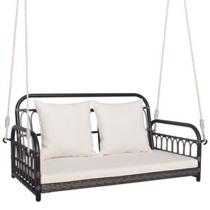 2-Person Outdoor <b>Hanging</b> Patio Swing <b>Chair</b> with Ropes for Relaxing in the Sun - Product Image 1