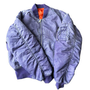 Blouson bomber violet pour homme, couleur unie, fermeture éclair, col rabattu, polyester délavé, coupe classique, idéal pour l'automne - Product Image 3