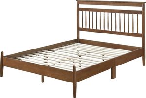 Solid Wood Frame Full Platform <b>Bed</b> with Traditional Design Chestnut Finish-No Box Spring Needed Ships in One Box - Product Image 3