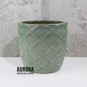 Pot de fleurs en céramique écologique vert, motif diamant, finition émaillée, design moderne minimaliste pour usage intérieur, durable pour fleurs/plantes vertes - Product Image 4