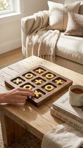 Organisches Design Klassisches Holz-Tic-Tac-Toe-Brettspiel-Set 3x3 Strategisches Tischspiel mit X-O-Elementen Brettspiel-Set - Product Image 3