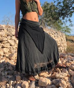 Falda Larga Maxi de Algodón Crudo Estilo Boho |   Falda de hada bruja con capas escalonadas |   Ropa para el Festival Gitano |   Falda cruzada estilo élfico para mujer - Product Image 5