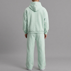 Ensemble sweat à capuche vert clair pour homme, décontracté, en molleton de coton brodé, 2 pièces, pantalon de jogging, logo imprimé sur le devant, vêtements d'hiver - Product Image 6