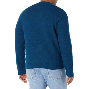 Men's Solid Color Knitted <b>Pullover</b> <b>Sweater</b> Crew Neck Full Sleeve Regular Fit Winter Front Blue 100% Cotton - Product Image 2
