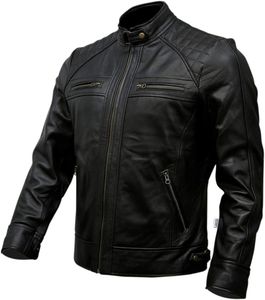 Veste en cuir pour homme au design personnalisé et tendance, col montant et logo sur le devant, fabriquée au Pakistan, veste d'hiver pour hommes et motards - Product Image 2