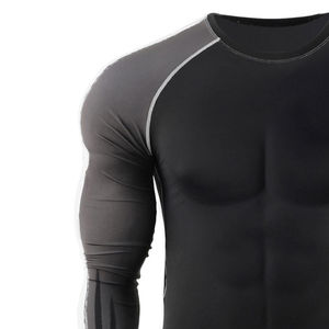 Men's Long Sleeve O-Neck Quick Dry Sporty Slim Fit Knitted <b>Polyester</b> <b>T</b>-<b>Shirt</b> Black - Product Image 4