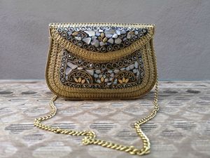 Designer Handmade Mosaic Fabric Clutch Bag Women Evening Wedding Party Purse Portable Luxury Beaded Embellished - Product Image 3
