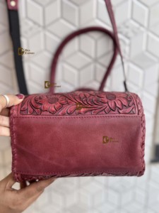 New Trending Hand Tooled Carving Leather Speedy Handbag Gypsy <b>Boho</b> Shoulder Handmade Western Pink Colour Stylish Multi Uses <b>Bag</b> - Product Image 4