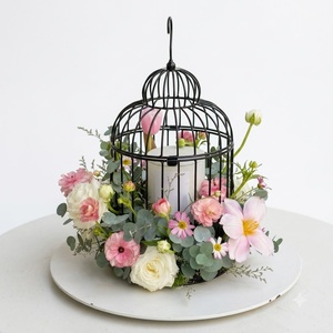 Lanterne décorative vintage en fer forgé faite à la main, marque KHP, porte-bougie en forme de cage à oiseaux, centre de table, bougies parfumées, mariage floral - Product Image 1