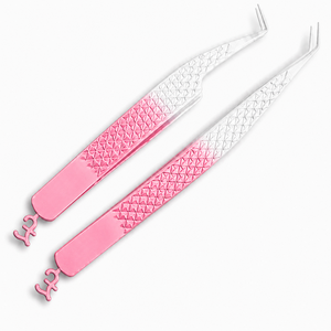 Pink Stainless Steel <b>Eyelash</b> Tweezers with Geometric Texture Handle and Smooth Tip for Precision <b>Application</b> - Product Image 1