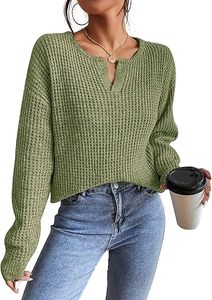Pulls décontractés pour femmes à épaules tombantes, manches longues, col en V – Tendances mode automne 2026 - Product Image 2