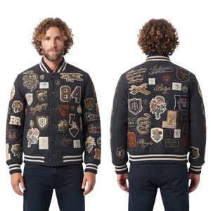 Custom <b>Black</b> Embroidered Varsity <b>Jacket</b> Mens College Baseball Letterman 100% Wool Patchwork Graphic <b>Jackets</b> - Product Image 3
