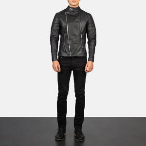 Veste en cuir pour homme, taille ajustable, fabriquée en usine, couleur noire unie, style boutonné, en cuir de vachette, personnalisable, modèle 2026 - Product Image 5