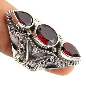 Vintage <b>Garnet</b> <b>Ring</b> Antique Style Gemstone <b>Ring</b> Handmade <b>Silver</b> Jewelry - Product Image 1
