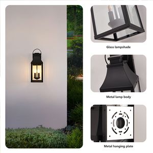 Lampada da Parete Moderna Nera per Esterni a 2 Luci, Applique da Esterno per Portico e Illuminazione Esterna, Lanterna da Parete con Montaggio a Muro - Product Image 6