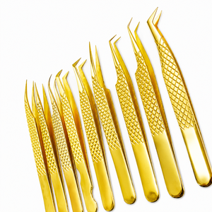 Kit Profesional de Pinzas para Pestañas de Acero Inoxidable Dorado, Punta Puntiaguda, Duraderas, Ecológicas, para Depilación de Cejas y Uso en Volumen de Pestañas - Product Image 3