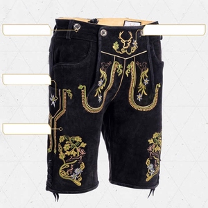 Shorts traditionnels ethniques en daim noir pour homme avec broderie florale dorée - Product Image 5