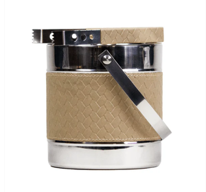 Stainless steel <b>ice</b> bucket with handle and leather wrap insulated wine <b>cooler</b> bar <b>ice</b> holder for parties and home use daily - Product Image 2