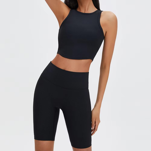 Débardeur court côtelé à col rond pour femme, couleur unie, respirant, en Spandex et Polyester, idéal pour le yoga et l'entraînement - Product Image 6