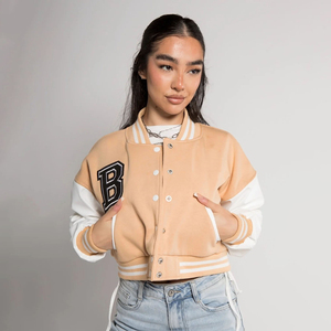 Women's Casual Wool Varsity <b>Jacket</b> College Bomber Coat Trendy Streetwear Lightweight Outerwear with Buttons Pockets Wool Lined - Product Image 2