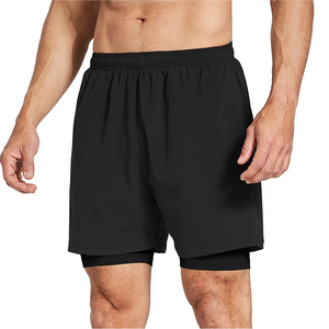 Double <b>Layer</b> Eco Friendly Front Logo Gym Fitness Shorts For Men's Black Color Quick Dry Outdoor Sport Jogging Running Shorts - Product Image 1