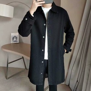 Veste longue coupe-vent en jean pour homme, printemps automne, décontractée, simple boutonnage, écologique, unie, ample, tendance, vêtement d'extérieur - Product Image 3