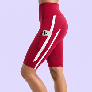 Women's High Waist <b>Red</b> Striped Yoga <b>Shorts</b> With Pockets Fitness Workout Compression <b>Shorts</b> Gym Wear Tight <b>Shorts</b> <b>Ladies</b> - Product Image 1