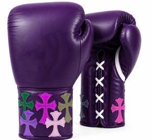 Nouveaux gants de boxe de qualité supérieure, design croix, 100% cuir véritable, gants de boxe professionnels à lacets pour entraînement, en solde - Product Image 1