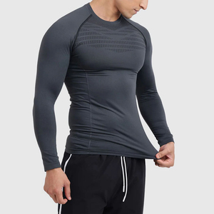 Haut de compression sans couture à manches longues pour homme, séchage rapide, en Spandex et Polyester, pour le sport, gris - Product Image 3