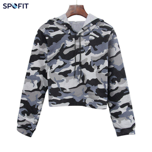 Women’s <b>Camo</b> Crop Hoodie Custom Printed Long Sleeve Pullover Hooded Sweatshirt Trendy Streetwear Casual Fashion <b>Top</b> for Girls - Product Image 2