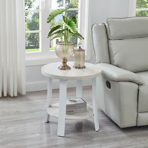 Tavolino Rotondo Contemporaneo Anze con Ripiano in Legno, Finitura Bianca, per Arredamento Soggiorno - Product Image 1