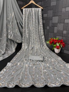 Magnifique sari en georgette douce pour les fêtes, les mariages, les occasions spéciales, les mariages d'été/d'hiver, sari indien, fournitures indiennes - Product Image 3