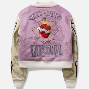 <b>Men</b> Varsity Leather <b>Jacket</b> Light Blue <b>White</b> Embroidered Stained Glass Pattern Letter Print Streetwear Autumn Style - Product Image 3