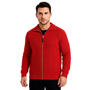 Cardigan gris pour homme à col mandarin, fermeture éclair, en laine et acrylique, tricoté, manches longues, anti-boulochage, couleur unie, pour l'automne - Product Image 4