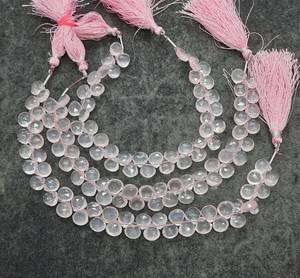 Bracelet de pierres de quartz rose naturel facettées en forme de cœur, 8 pouces, taille 8-9 mm, pierres précieuses de quartz rose, provenant d'un grossiste indien. - Product Image 1