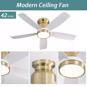 22W LED <b>Light</b> & <b>Remote</b> <b>Control</b> 42 Inch Flush Mount <b>Ceiling</b> Fans with 5 ABS Blades for Bedroom Dining Room - Product Image 3