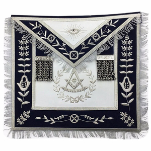 Nouvel Arrivage Tablier de Maître Maçon Loge Bleue en Toile Brodé à la Main Blanc avec Logo Personnalisé, Tissu Personnalisé, Pochette Papillon, Marque Personnalisée - Product Image 1