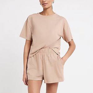Ensemble de shorts pour femmes 100% coton, deux pièces, au-dessus du genou, en dentelle, décontracté, respirant, pour l'été, ensemble de shorts de jogging, ensemble de shorts uni, vintage - Product Image 2