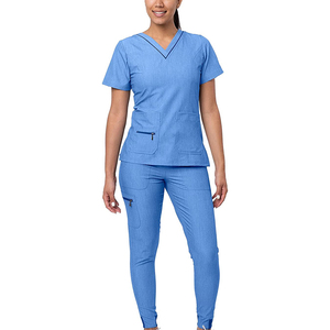 Conjuntos de uniformes médicos elásticos tipo jogger de mezclilla ecológicos personalizados con logo para enfermeras y doctores, al por mayor - Product Image 3