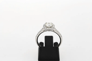 Flower Shape Diamond Engagement <b>Ring</b> Women's <b>925</b> <b>Silver</b> Plated Rhodium Finish Classic Style Pave Setting Round Stone - Product Image 3