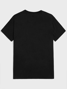 T-shirt à manches courtes noir pour homme avec motif rayé blanc, col rond, vêtement décontracté, coupe régulière, jersey en coton tricoté - Product Image 4