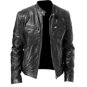 Autumn Winter <b>Men's</b> Casual Zipper <b>Leather</b> <b>Jacket</b> Slim Long Sleeve <b>Leather</b> <b>Jacket</b> Collar Pocket Decoration New Condition Fabric - Product Image 1