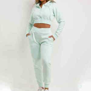 Ensemble de survêtement vert menthe à capuche pour femme, sweat-shirt long et pantalon de jogging assorti, coupe décontractée, couleur unie - Product Image 1