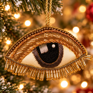 Beaded Eye Ornament Gold Textile Christmas Tree Decoration Luxury Festive Hanging Decor - Product Image 2