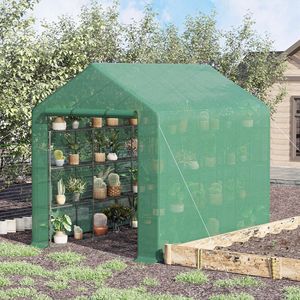 Serra da Giardino 8x6x7 con Porta Avvolgibile con Cerniera e Finestre, 18 Ripiani, Copertura in PE Anti-UV per Coltivazione - Product Image 2
