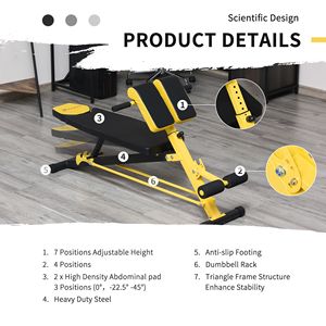 Panca per Iperestensione Regolabile in Acciaio con Supporti per Gambe in Schiuma Gialla - Sicura e Pieghevole - Product Image 5
