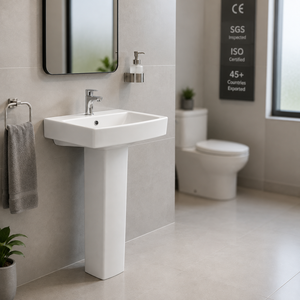 Lavabo sur pied rectangulaire pour salle de bain, monotrou, avec levier, design minimaliste, drain NSF, fixation au sol, finition polie brillante 5 - Product Image 6