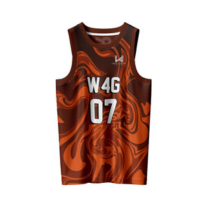 ชุดเสื้อและกางเกงบาสเก็ตบอลพิมพ์ลายแบบ W4G Heat Transfer ผลิตจากโพลีเอสเตอร์ 100% ระบายอากาศได้ดี ซับเหงื่อ แห้งเร็ว คอกลม - Product Image 2