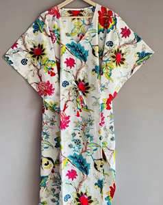 Vestido Kaftán de Verano para Mujer, 100% Algodón, Largo hasta la Rodilla, Suave, Transpirable y Cómodo, Estampado Floral Vintage, Silueta en A - Product Image 1